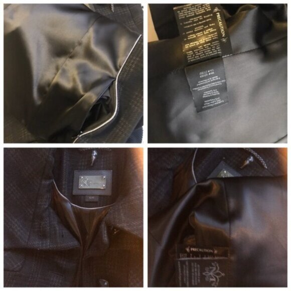 MACKAGE Plaid Check Bell Sleeves Wool Coat Jacket Leather Pockets Lined Collar L - Picture 11 of 13